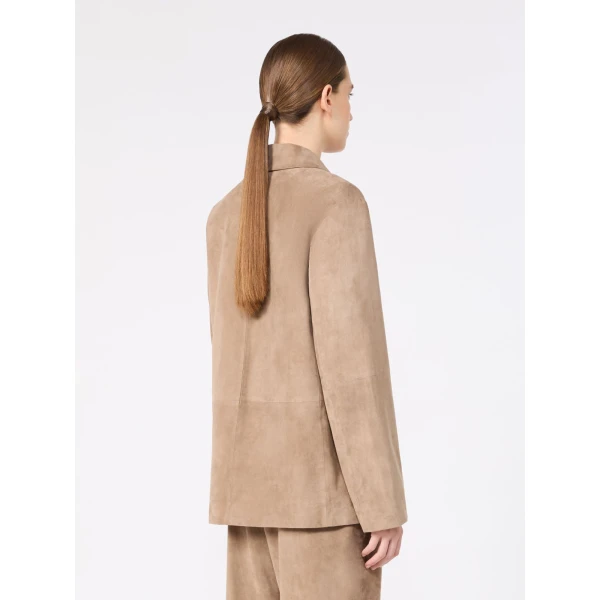 Max Mara Ancora Single-Breasted Suede Jacket in Natural | Leather Jackets | Coveti