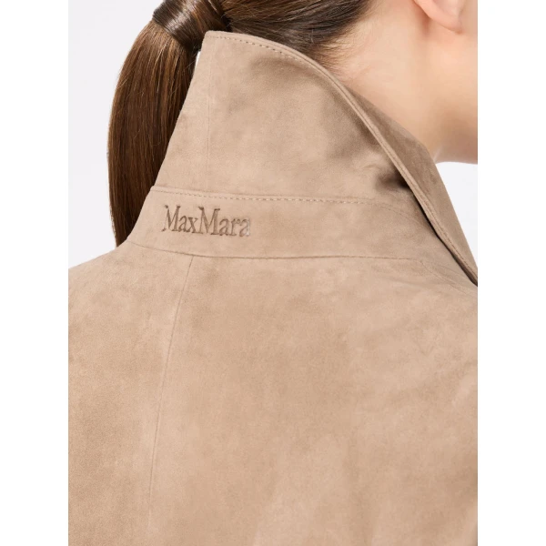 Max Mara Ancora Single-Breasted Suede Jacket in Natural | Leather Jackets | Coveti