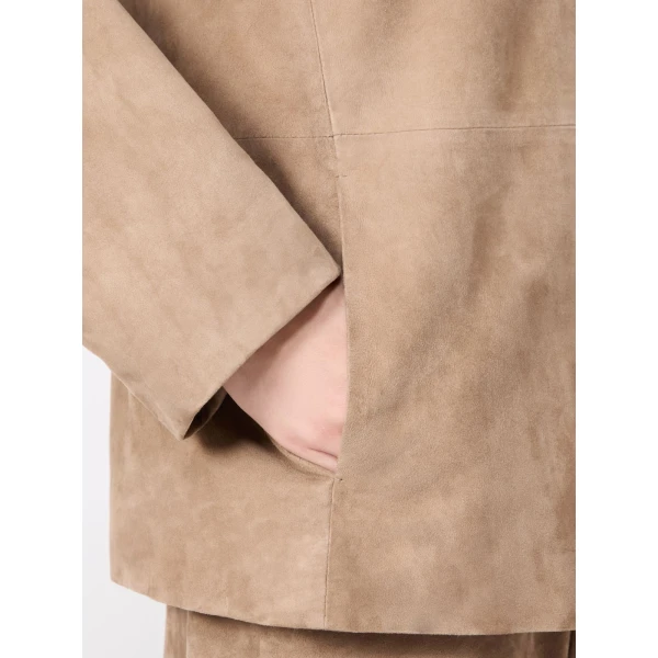 Max Mara Ancora Single-Breasted Suede Jacket in Natural | Leather Jackets | Coveti