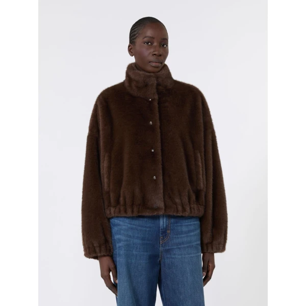 Max Mara Anemone Fluffy Textured Cropped Jacket in Brown | Jackets | Coveti