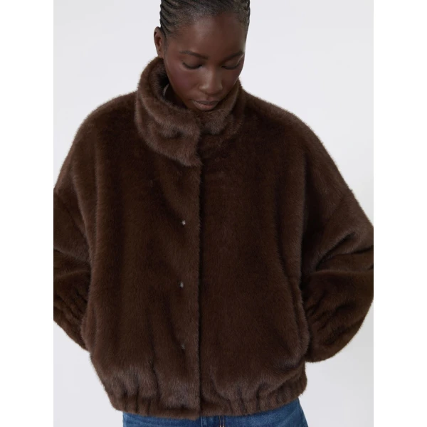 Max Mara Anemone Fluffy Textured Cropped Jacket in Brown | Jackets | Coveti