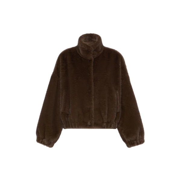 Max Mara Anemone Fluffy Textured Cropped Jacket in Brown | Jackets | Coveti