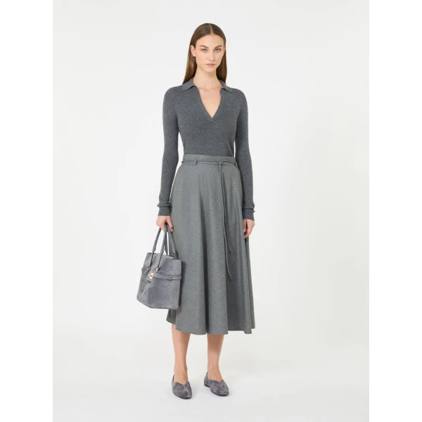 Max Mara Angel Cashmere Yarn Polo Sweater in Dark Grey | Sweaters | Coveti