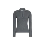Max Mara Angel Cashmere Yarn Polo Sweater in Dark Grey | Sweaters | Coveti