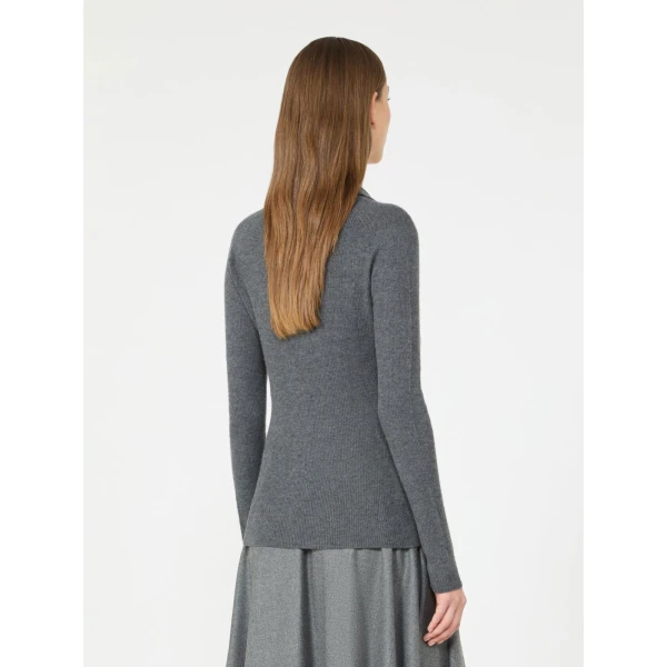Max Mara Angel Cashmere Yarn Polo Sweater in Dark Grey | Sweaters | Coveti