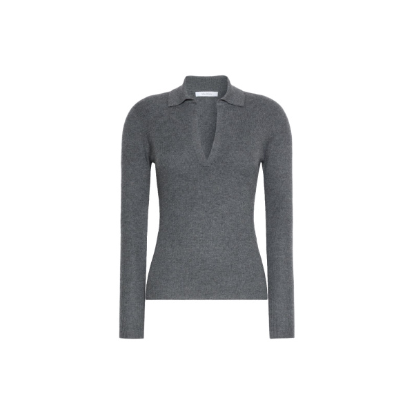 Max Mara Angel Cashmere Yarn Polo Sweater in Dark Grey | Sweaters | Coveti
