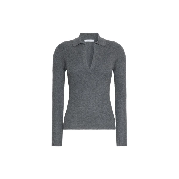 Angel Cashmere Yarn Polo Sweater in Dark Grey