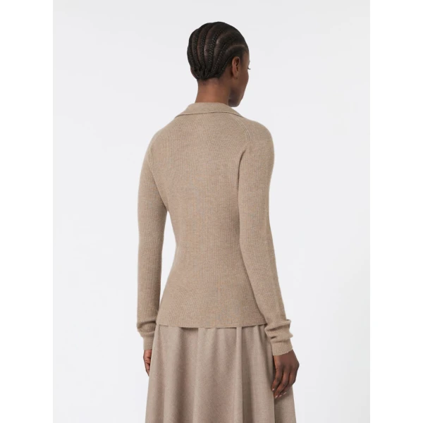 Max Mara Angel Cashmere Yarn Polo Sweater in Sand | Sweaters | Coveti