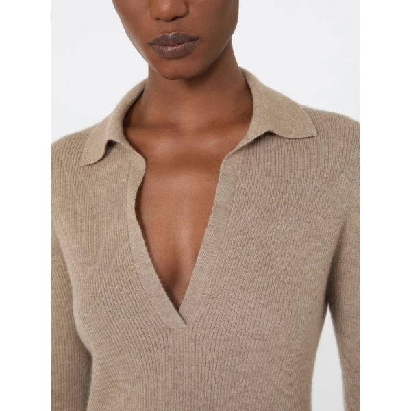Max Mara Angel Cashmere Yarn Polo Sweater in Sand | Sweaters | Coveti