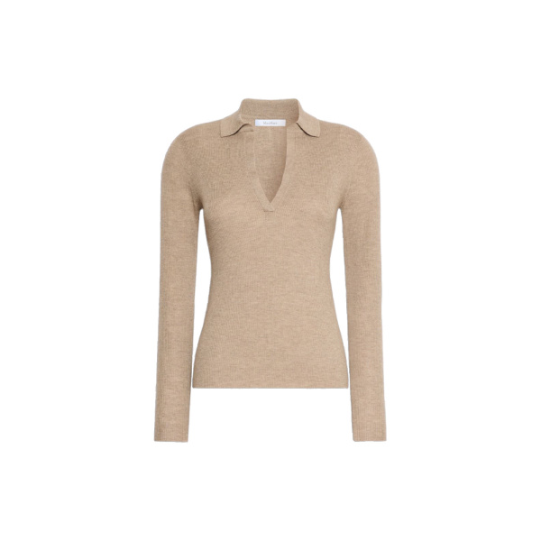 Max Mara Angel Cashmere Yarn Polo Sweater in Sand | Sweaters | Coveti