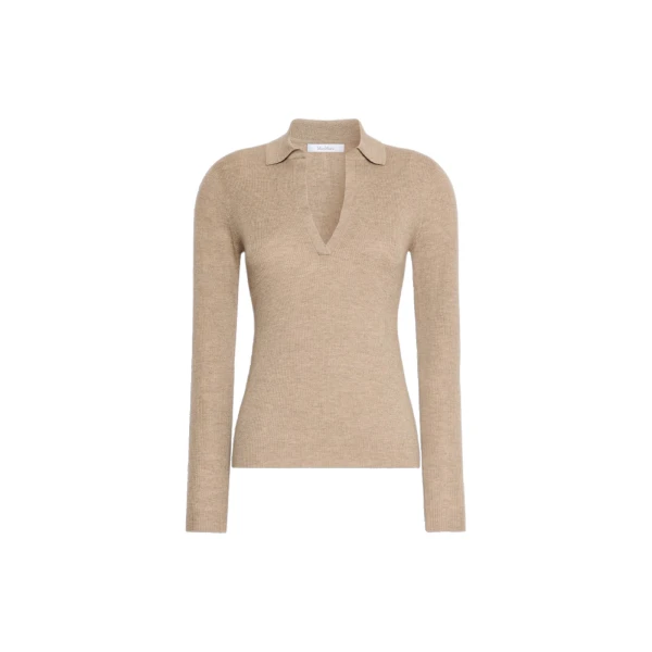 Angel Cashmere Yarn Polo Sweater in Sand