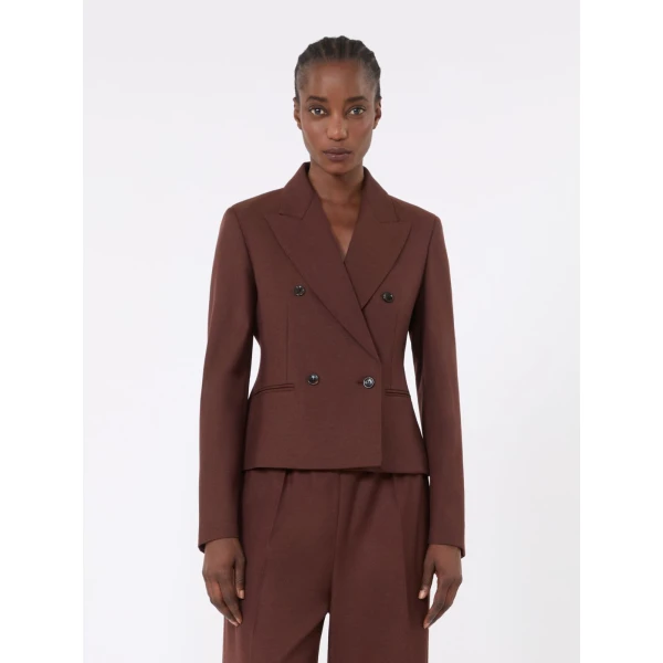 Max Mara Angizia Denim-Effect Wool Double-Breasted Jacket in Rust | Denim | Coveti