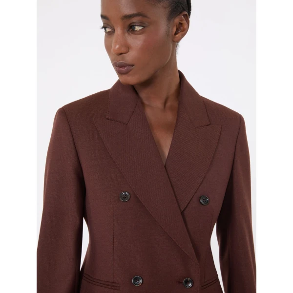 Max Mara Angizia Denim-Effect Wool Double-Breasted Jacket in Rust | Denim | Coveti