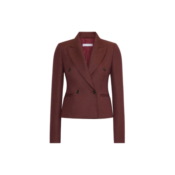 Angizia Denim-Effect Wool Double-Breasted Jacket in Rust