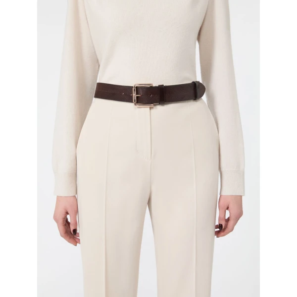 Max Mara Angizia Leather Belt in Dark Brown | Belts | Coveti