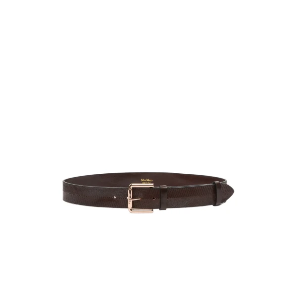 Max Mara Angizia Leather Belt in Dark Brown | Belts | Coveti
