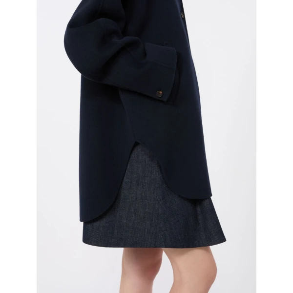 Max Mara Anita Hooded Double Wool Drap Coat in Midnight Blue | Wool Coat | Coveti
