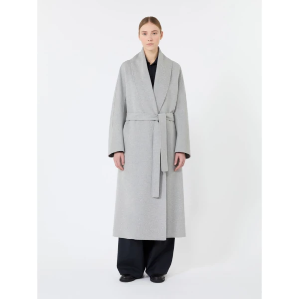 Max Mara Anna Double Wool Robe Coat in Pearl Grey | Wool Coat | Coveti