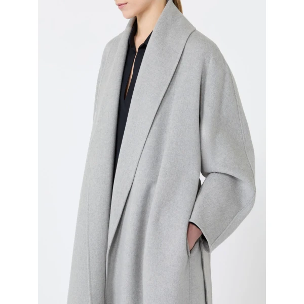 Max Mara Anna Double Wool Robe Coat in Pearl Grey | Wool Coat | Coveti