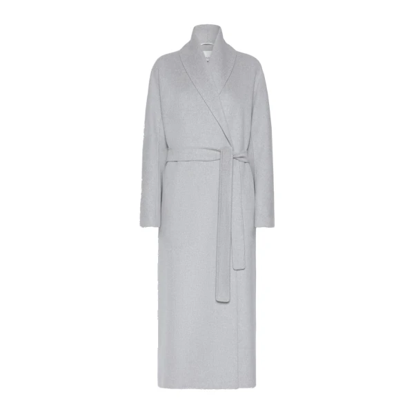 Max Mara Anna Double Wool Robe Coat in Pearl Grey | Wool Coat | Coveti