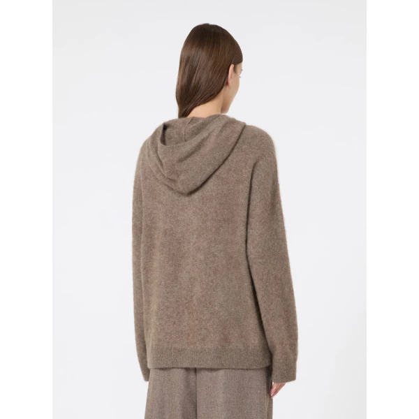 Max Mara Anne Brushed Yak Wool Hooded Cardigan in Beige | Cardigan | Coveti