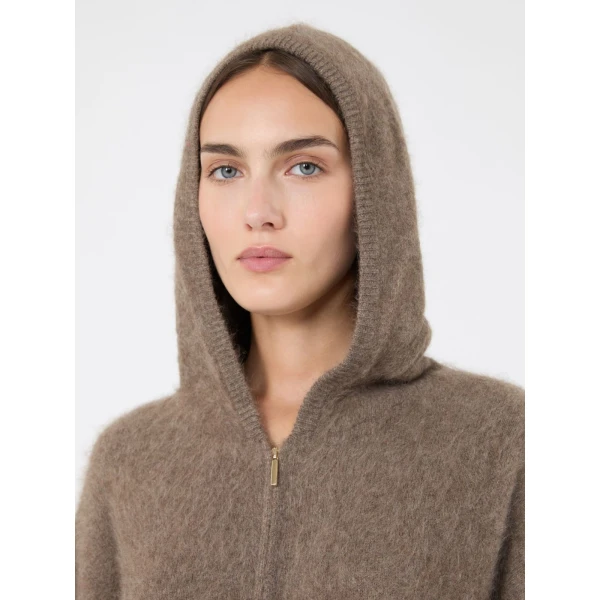 Max Mara Anne Brushed Yak Wool Hooded Cardigan in Beige | Cardigan | Coveti