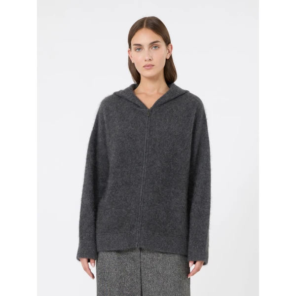 Max Mara Anne Brushed Yak Wool Hooded Cardigan in Medium Grey | Cardigan | Coveti