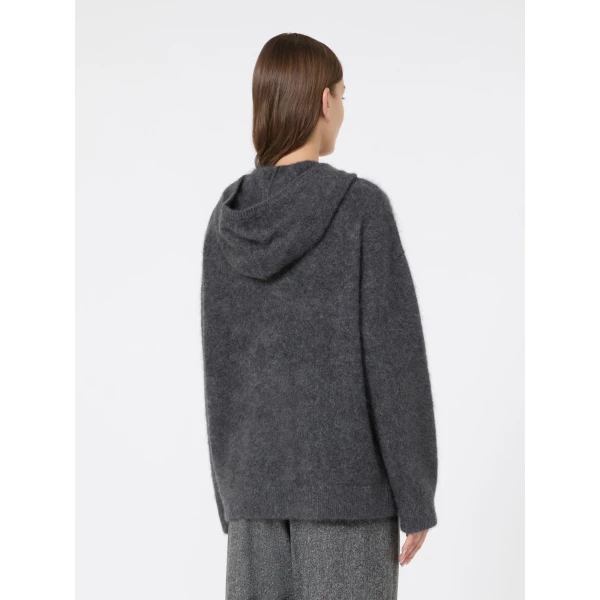 Max Mara Anne Brushed Yak Wool Hooded Cardigan in Medium Grey | Cardigan | Coveti