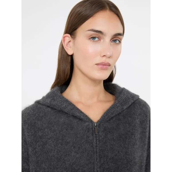 Max Mara Anne Brushed Yak Wool Hooded Cardigan in Medium Grey | Cardigan | Coveti
