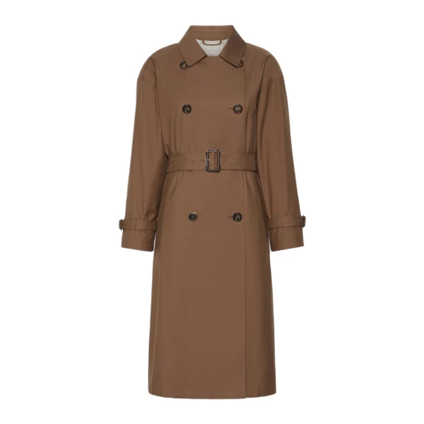 Antonia Water-Repellent Cotton Twill Midi Trench Coat in Brown