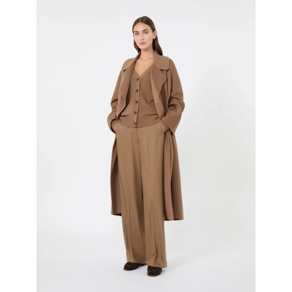 Max Mara Apollo Wool Cardigan with Elbow Patches in Camel | Cardigan | Coveti