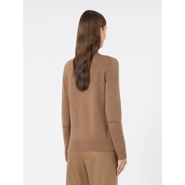 Max Mara Apollo Wool Cardigan with Elbow Patches in Camel | Cardigan | Coveti