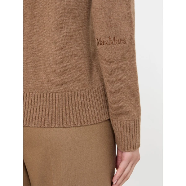 Max Mara Apollo Wool Cardigan with Elbow Patches in Camel | Cardigan | Coveti