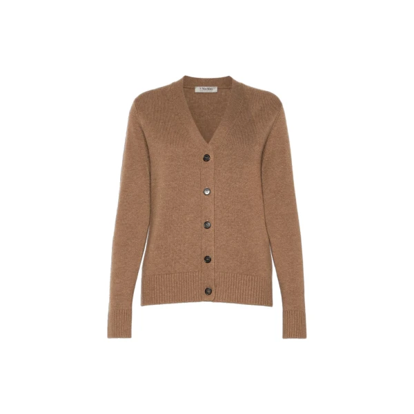 Max Mara Apollo Wool Cardigan with Elbow Patches in Camel | Cardigan | Coveti