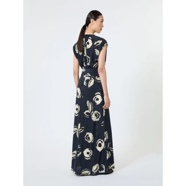 Max Mara Apotema Long Printed Crepe de Chine Dress in Ultramarine | Maxi Dresses | Coveti