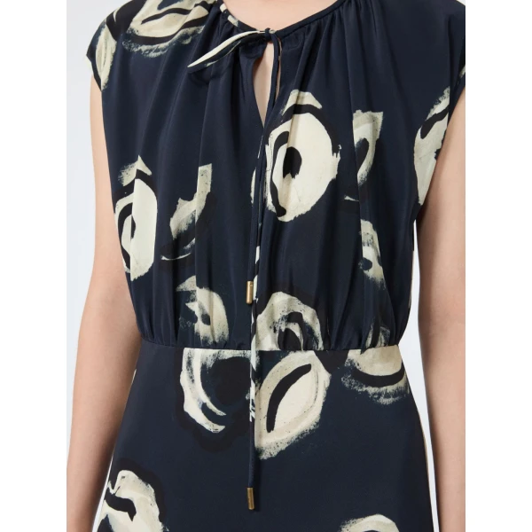 Max Mara Apotema Long Printed Crepe de Chine Dress in Ultramarine | Maxi Dresses | Coveti