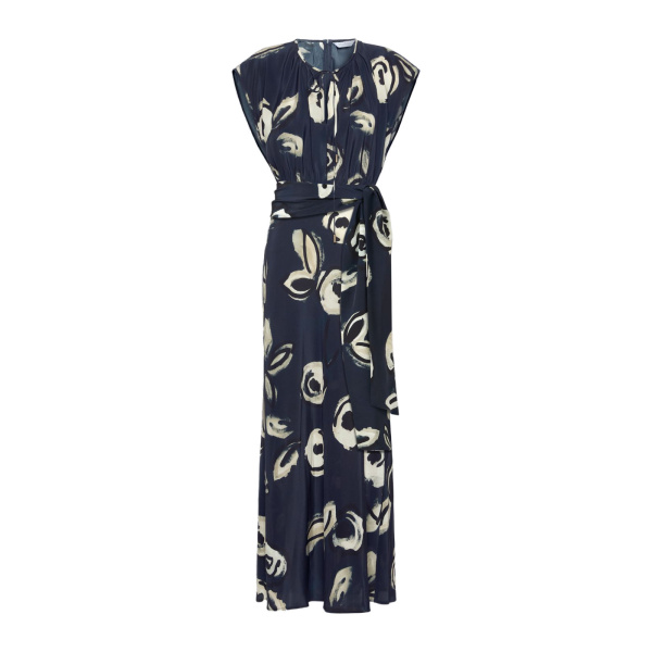 Max Mara Apotema Long Printed Crepe de Chine Dress in Ultramarine | Maxi Dresses | Coveti