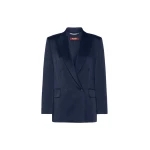 Max Mara Arca Double-Breasted Envers Satin Blazer in Midnight Blue | Blazers | Coveti
