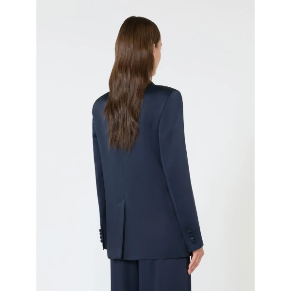 Max Mara Arca Double-Breasted Envers Satin Blazer in Midnight Blue | Blazers | Coveti