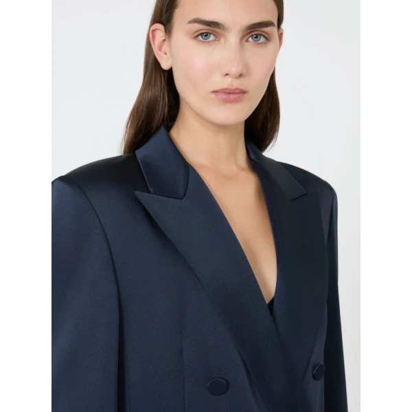 Max Mara Arca Double-Breasted Envers Satin Blazer in Midnight Blue | Blazers | Coveti