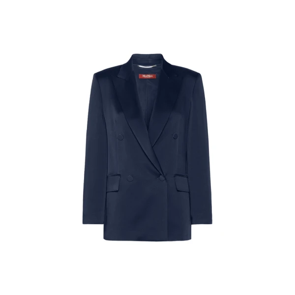 Max Mara Arca Double-Breasted Envers Satin Blazer in Midnight Blue | Blazers | Coveti