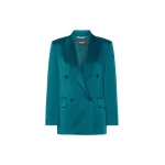 Max Mara Arca Double-Breasted Envers Satin Blazer in Oil Green | Blazers | Coveti
