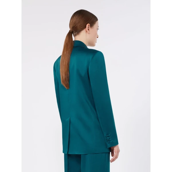 Max Mara Arca Double-Breasted Envers Satin Blazer in Oil Green | Blazers | Coveti
