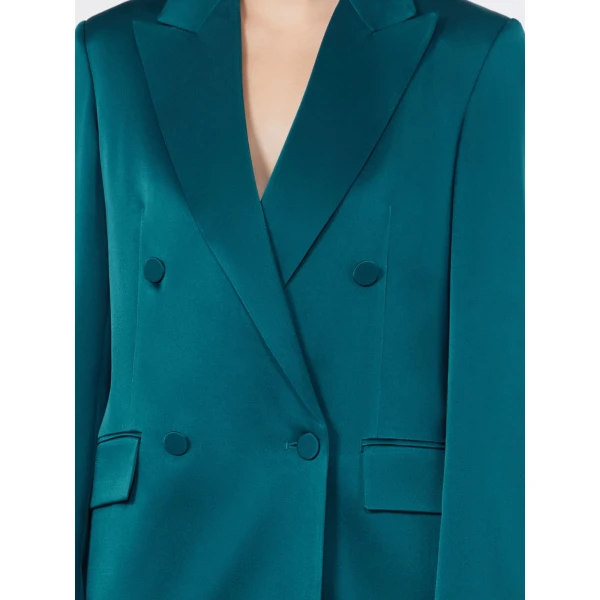 Max Mara Arca Double-Breasted Envers Satin Blazer in Oil Green | Blazers | Coveti