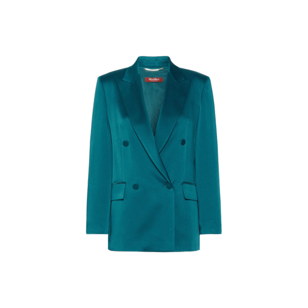 Max Mara Arca Double-Breasted Envers Satin Blazer in Oil Green | Blazers | Coveti