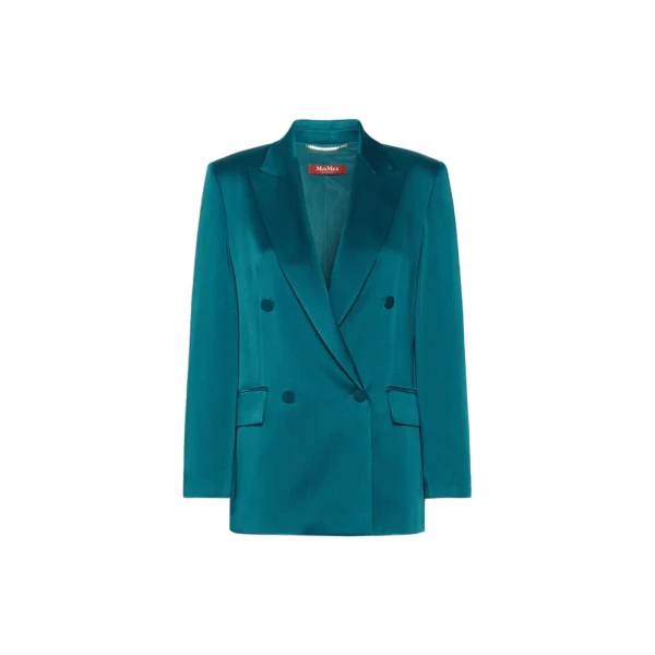 Max Mara Arca Double-Breasted Envers Satin Blazer in Oil Green | Blazers | Coveti