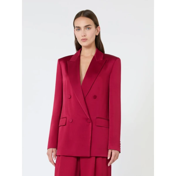 Max Mara Arca Double-Breasted Envers Satin Blazer in Ruby | Blazers | Coveti