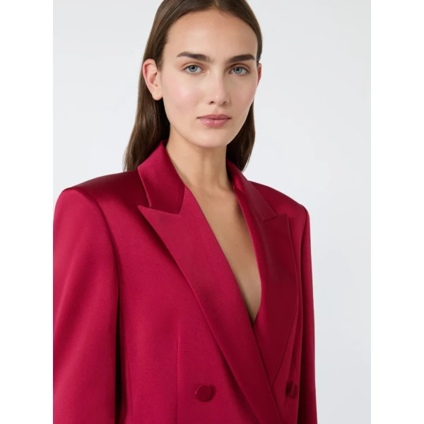 Max Mara Arca Double-Breasted Envers Satin Blazer in Ruby | Blazers | Coveti
