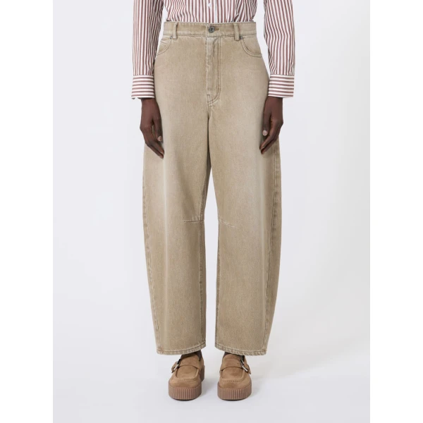 Max Mara Arcadia Worn-Look Denim Barrel-Leg Jeans in Beige | Denim | Coveti