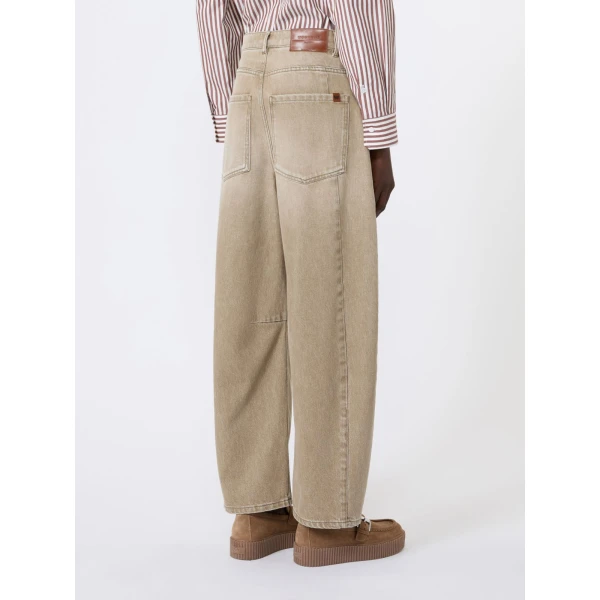 Max Mara Arcadia Worn-Look Denim Barrel-Leg Jeans in Beige | Denim | Coveti